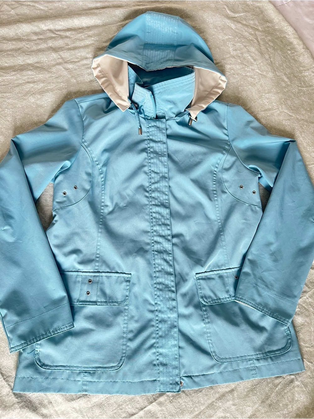 White Stag Hooded Utility Raincoat Womens Medium Blue Lightweight Jacket